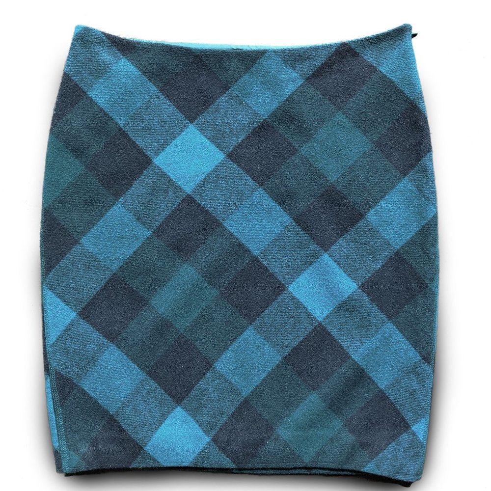 Wool Blend Teal Checkered Warm Pencil Skirt